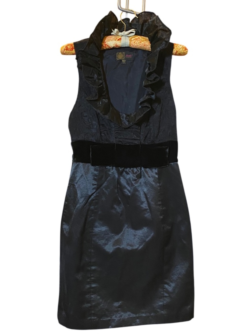 Frock! by Tracy Reese Lace Ruffle Gothic Velvet Bow Cocktail Dress 2 Black